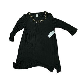 NEW‎ WITH TAGS TIO womens tunic top with size M black WITH GOLD ACCENTS